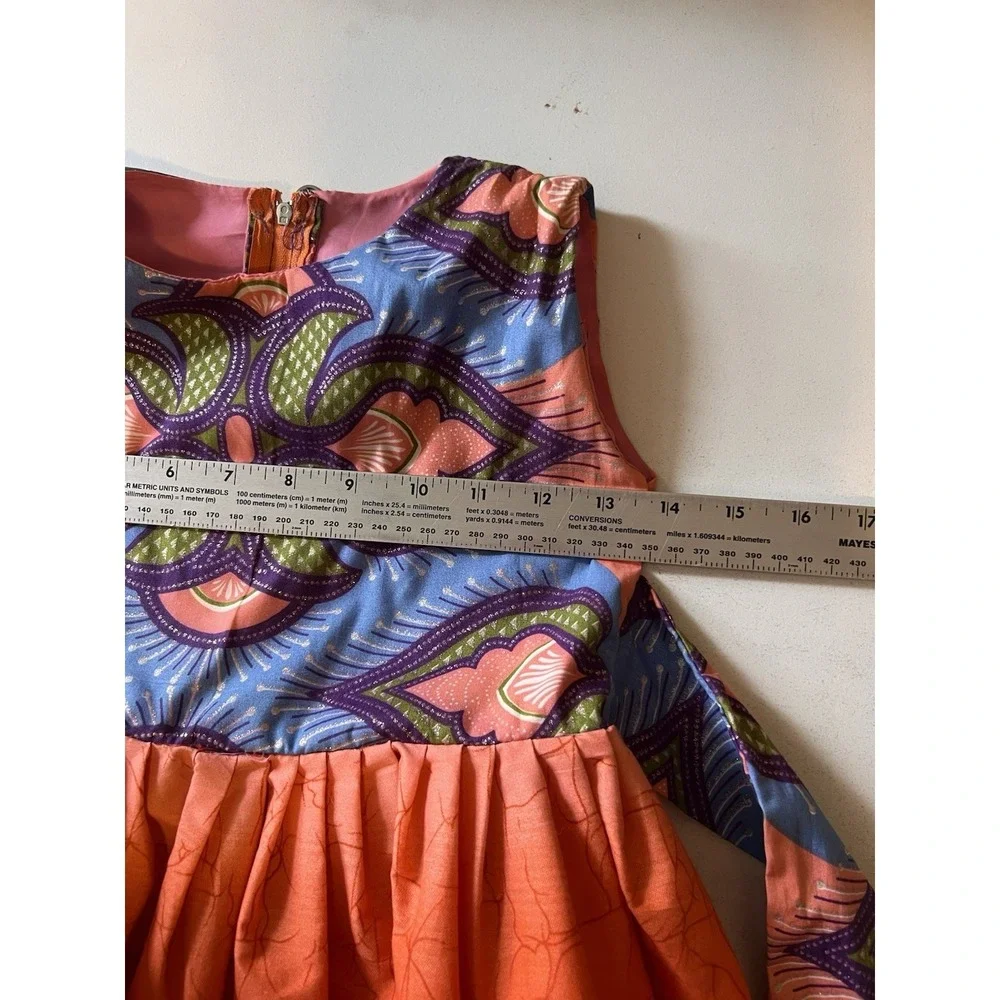 NIGERIAN AFRICAN Kids Girls Dress Size 4T Handmade Aline Sleeveless Orange Blue